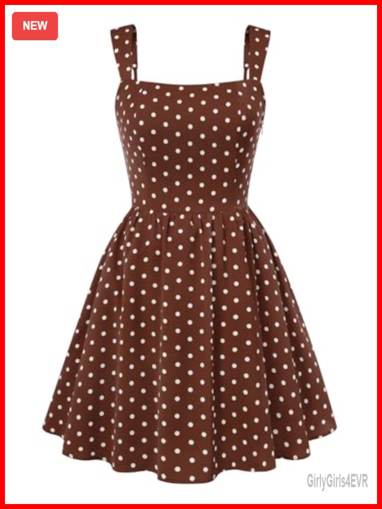 1950s Vintage Polka Dot Mini Dress Sleeveless Square Neck Adjustable Strap With
